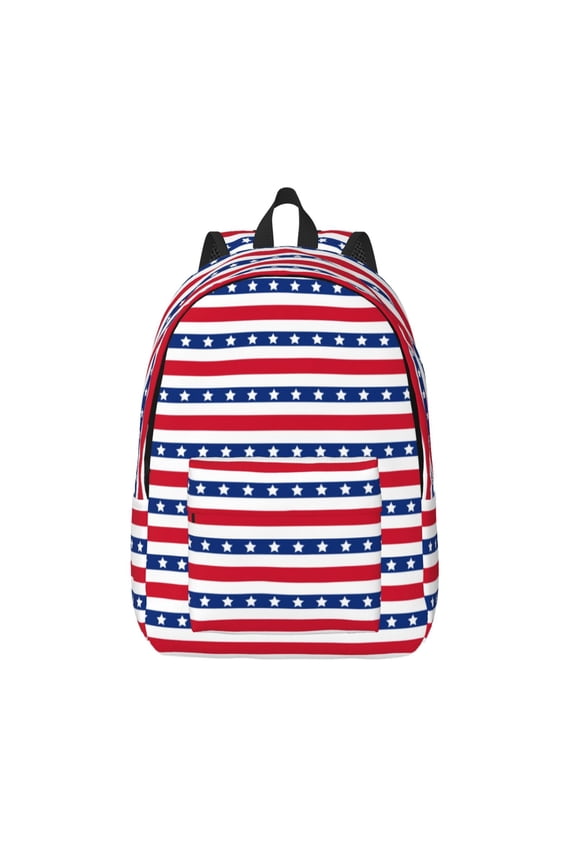 American Patriotic Stars And Stripes Print Canvas Backpack Travel Rucksack Unisex Knapsack 15.7/17.7Inch Laptop Backpack for Work,College -Small
