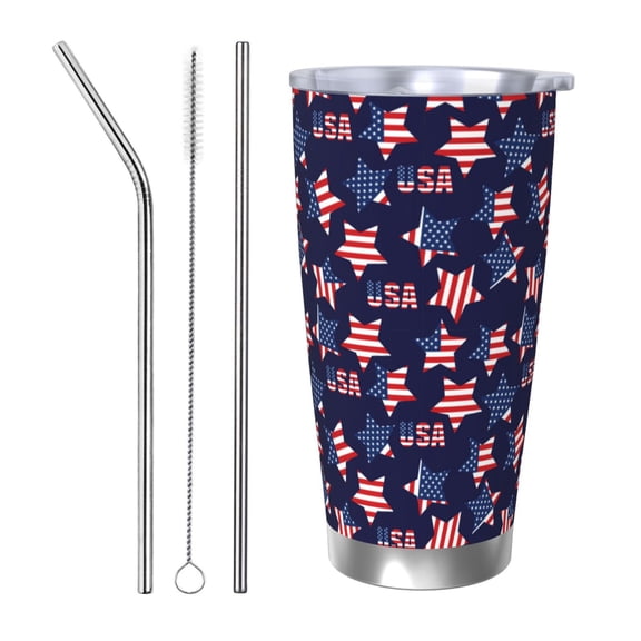 Vsdgher American Stars 20 Oz Stainless Steel Vacuum Insulated, Travel Mug Coffee Cup for Home, Office, Outdoor Works Great for Ice Drinks and Hot Beverage -Straw Three-piece Set