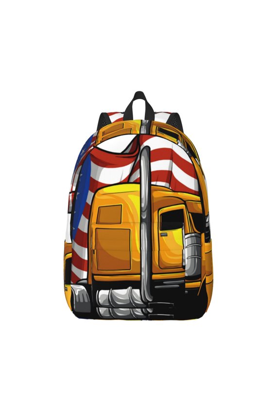 American Truck Print Canvas Backpack Travel Rucksack Unisex Knapsack 15.7/17.7Inch Laptop Backpack for Work,College -Medium