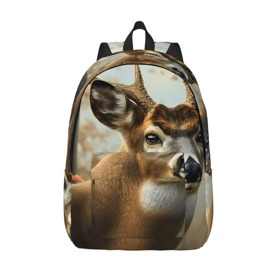 Vsdgher American Wildlife Deer Forest Print Canvas Backpack Travel Rucksack Unisex Knapsack 15.7/17.7Inch Laptop Backpack for Work,College -Medium