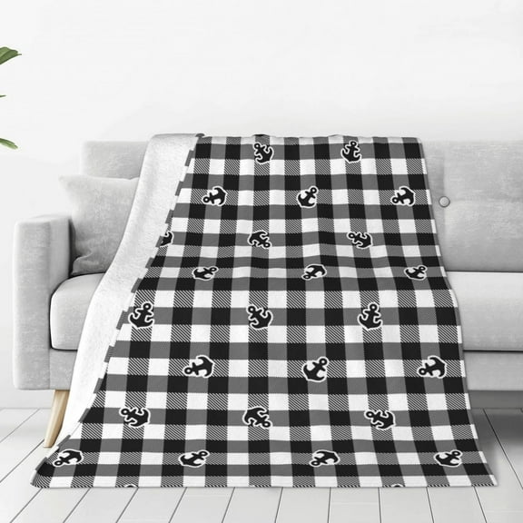 Vsdgher Anchor Black Tartan Plaid Ultra-Soft Micro flannel Blanket Throw Blankets for Couch Sofa, Bed (4 sizes)-40"x30"