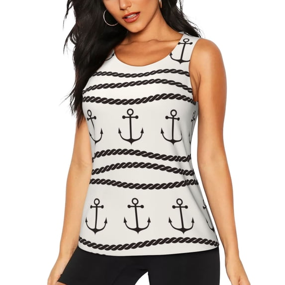Vsdgher Anchors and Ropes Print Tank Top Sports Vest Bra for Women Sports ,Performance Stretchy Quick Dry Sports Workout Running Top Vest with Removable Pads