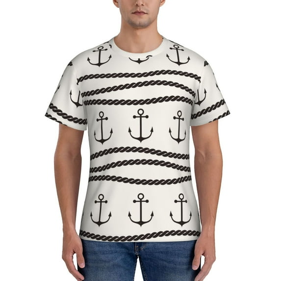 Vsdgher Anchors and Ropes Print Men's Dry Fit Mesh Athletic Shirts Moisture Wicking Tennis T-Shirt Tops
