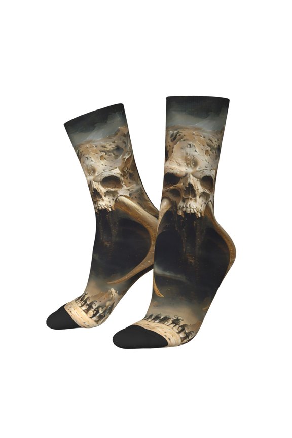 Ancient Skull Cave Landscape Crew Socks for Men & Women, Breathable Casual Athletic Ankle Socks