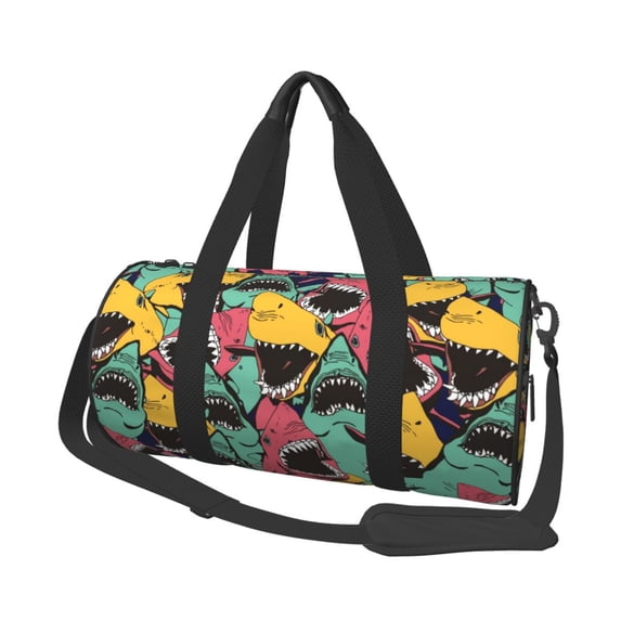 Vsdgher Angry Shark Pattern 45L Foldable Duffel Bag, Sports Gym Bag,Overnight Bag, Portable Weekender Bag for Airplanes