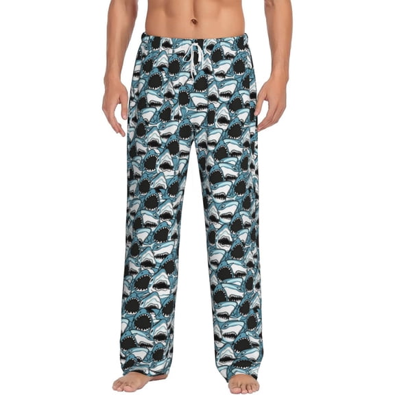Vsdgher Angry Shark Print Mens Pajama Pants Sleep & Lounge Pants, PJ Bottoms With elastic waistb and Pockets