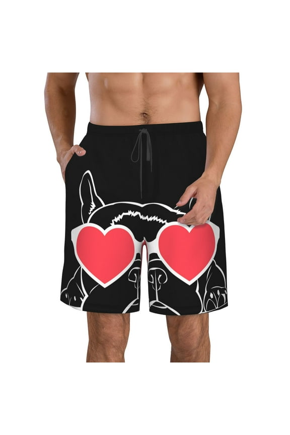 Animal Bulldog French Men's Beach Shorts, Surfing shorts, Swim trunks, Quick Dry Swim Trunks for Surfing Beach Fun -Small