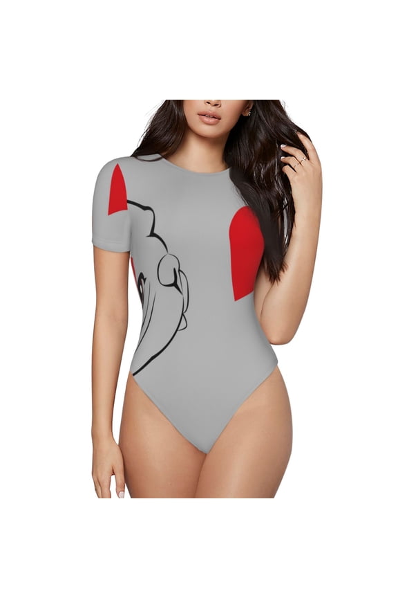 Animal Bulldog1 Prinr Short Sleeve Body suit for Womens, Sexy Onesie One Piece Round Neck Bodysuit Shapewear Tummy Control-XX-Large