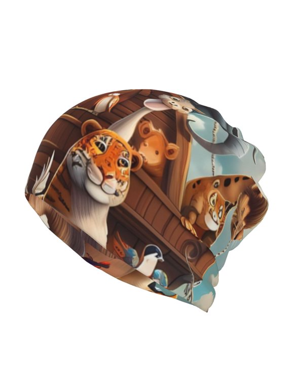Animal Filled Noahs Ark Slouchy Beanie Hat for Men/Women, Skull Cap Chemo Cap Night Sleeping Cap
