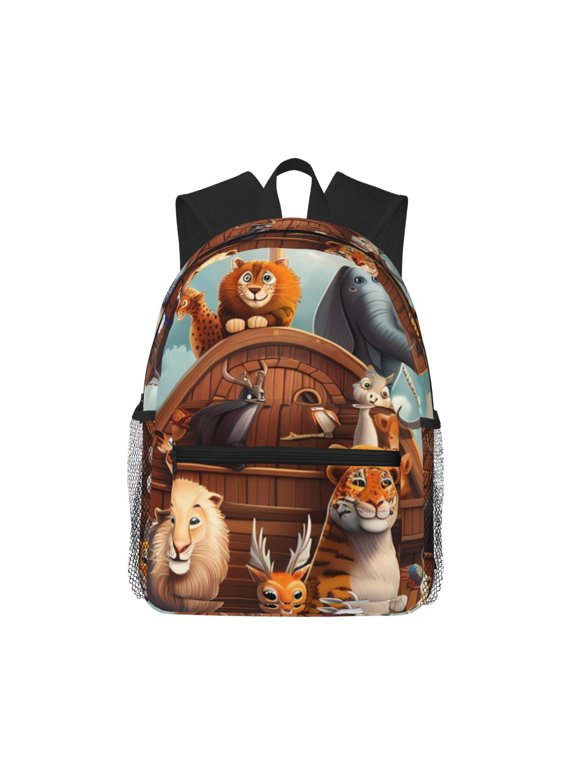 Animal Filled Noahs Ark Unisex Large Capacity Bookbag, Schoolbag, Casual Daypack for High School, College, Teens, Travel, Work