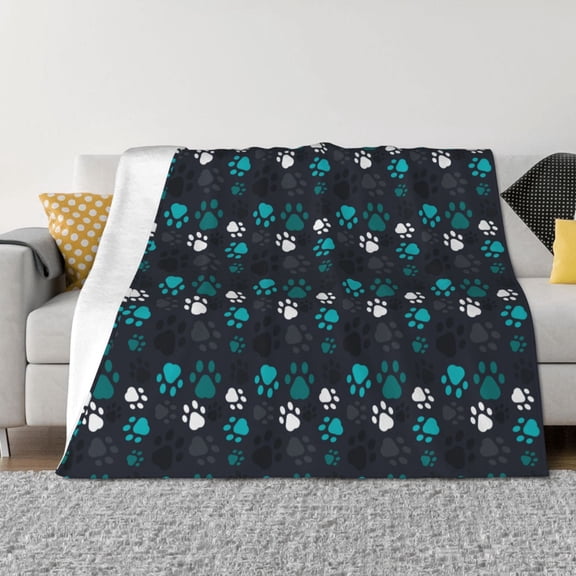 Vsdgher Animal Footprints Pattern Fleece Throw Blanket, Horizontal Fleece Bedding Home Decor for Couch & Bed All Season Use -60"x50"