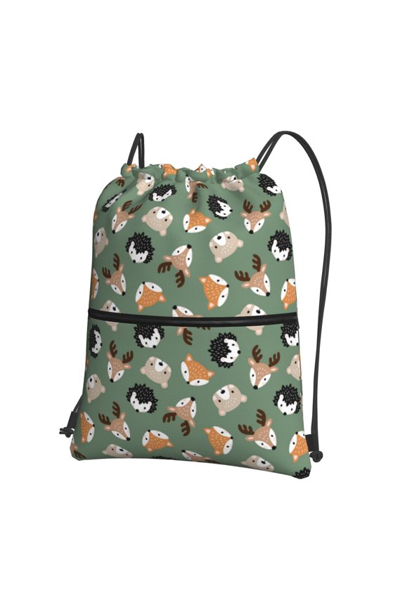Animal Heads Drawstring Backpack Water Resistant String Bag Sports Sackpack Gym Sack for Men Women