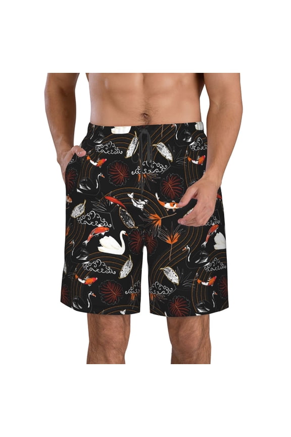 Animal Koi Fish Men's Beach Shorts, Surfing shorts, Swim trunks, Quick Dry Swim Trunks for Surfing Beach Fun -Large