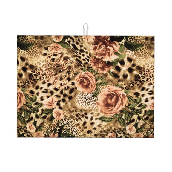 Vsdgher Animal Leopard Dish Drying Mat Super Absorbent Drying Mat Large Dish Drying Mats for Kitchen Counter Kitchen Drying Mat 24" x 18"