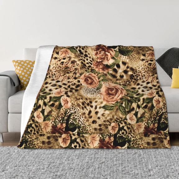 Vsdgher Animal Leopard Pattern Fleece Throw Blanket, Horizontal Fleece Bedding Home Decor for Couch & Bed All Season Use -40"x30"
