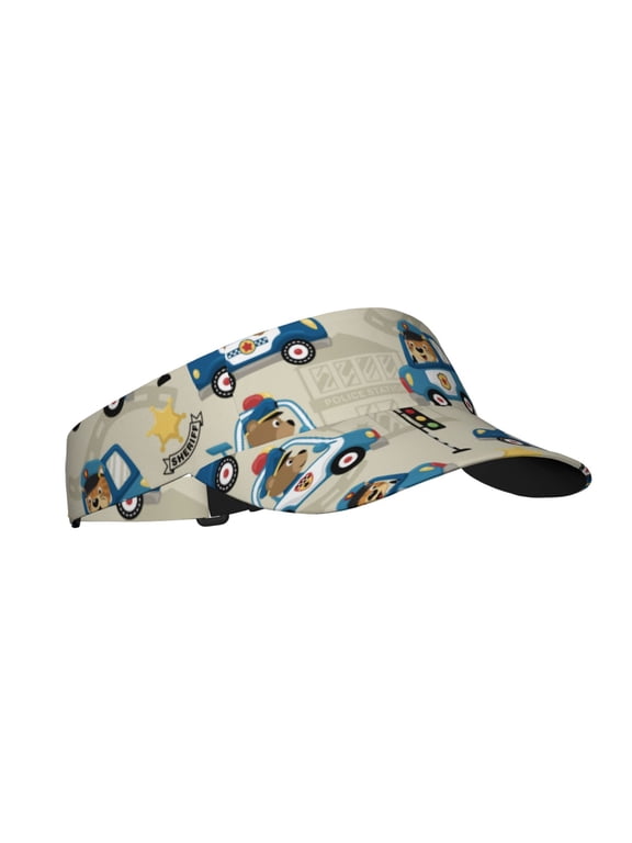 Animals Driving Police Car Print Adult Sunscreen Visor Cap,1 Piece of Sport Sun Visor Hats Adjustable Sun Hat for Outdoor Activities Fits for Women and Men (One Size)