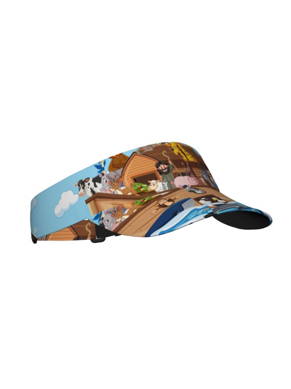 Animals on Noah's Ark Floating Print Adult Sunscreen Visor Cap,1 Piece of Sport Sun Visor Hats Adjustable Sun Hat for Outdoor Activities Fits for Women and Men (One Size)