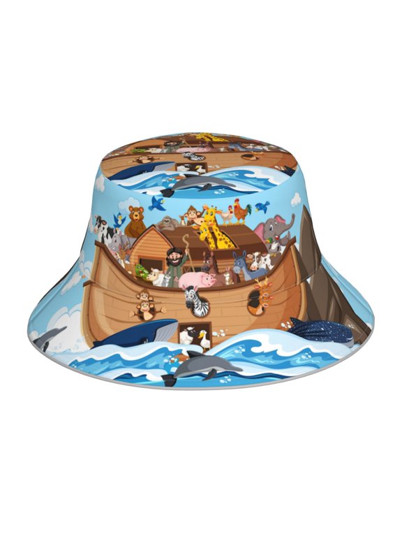 Animals on Noah's Ark Floating Print Bucket Hat for Men&Women Bucket Hat Reversible Summer Double-Side-Wear Travel Gardening, Beach, Camping, Hiking, Fishing Cap