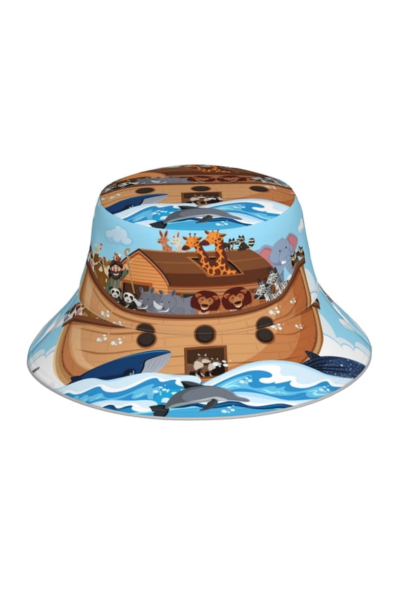 Animals on Noah's Ark Print Bucket Hat for Men&Women Bucket Hat Reversible Summer Double-Side-Wear Travel Gardening, Beach, Camping, Hiking, Fishing Cap