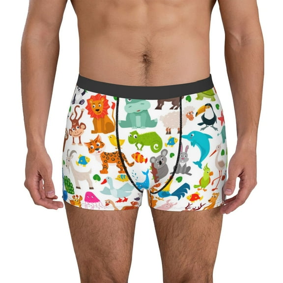 Vsdgher Animals Pattern Men's Boxer Brief Underwear,Soft Funny Underwear for Men-X-Large