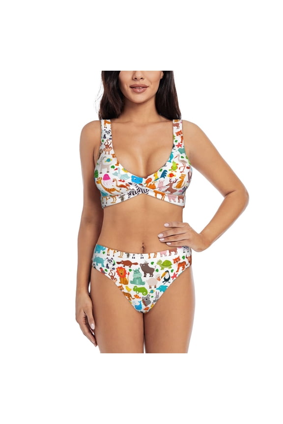 Animals Print Two-piece cross bikini for woman Swimsuit Bathing Suit High Waisted Sexy Cutout Bathing Suits