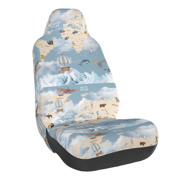 Vsdgher Animals Travel World Map for Automotive Seat Covers for Cars Trucks and SUVs, Universal Fit Anti-Slip Bucket Seat Protector for Cars,Vehicle Seat Protector for Front Seats