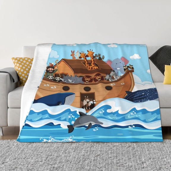 Vsdgher Animals on Noah's Ark Pattern Fleece Throw Blanket, Horizontal Fleece Bedding Home Decor for Couch & Bed All Season Use -50"x40"