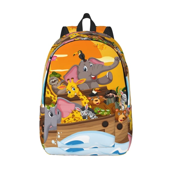 Vsdgher Animals on Noah's Ark1 Print Canvas Backpack Travel Rucksack Unisex Knapsack 15.7/17.7Inch Laptop Backpack for Work,College -Small