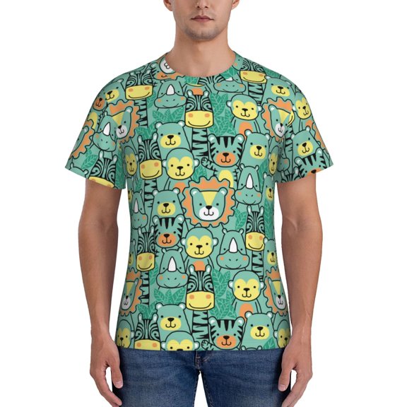 Vsdgher Animals with Leaf Print Men's Dry Fit Mesh Athletic Shirts Moisture Wicking Tennis T-Shirt Tops