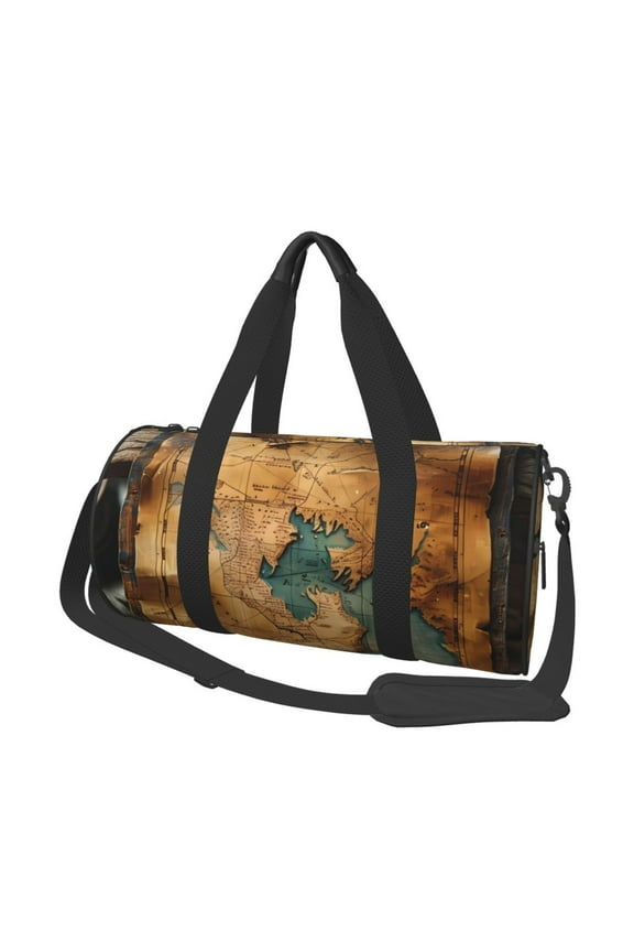 Antique Map Adventure Scene 45L Foldable Duffel Bag, Sports Gym Bag,Overnight Bag, Portable Weekender Bag for Airplanes