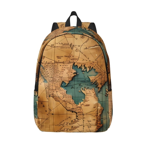 Vsdgher Antique Map Adventure Scene Print Canvas Backpack Travel Rucksack Unisex Knapsack 15.7/17.7Inch Laptop Backpack for Work,College -Medium