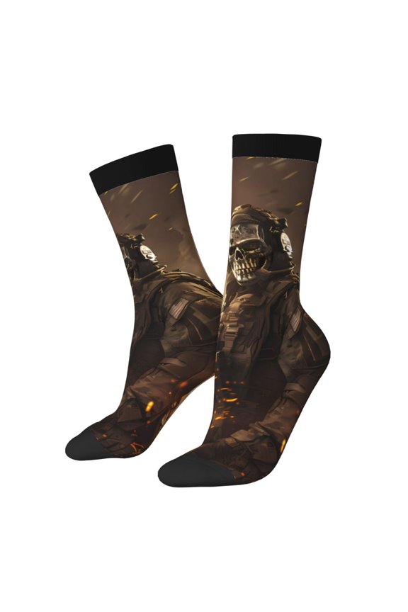 Apocalyptic Skull Soldier Crew Socks for Men & Women, Breathable Casual Athletic Ankle Socks
