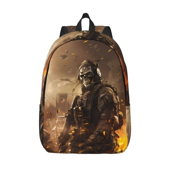 Vsdgher Apocalyptic Skull Soldier Print Canvas Backpack Travel Rucksack Unisex Knapsack 15.7/17.7Inch Laptop Backpack for Work,College -Small