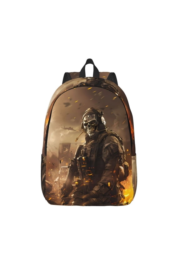 Apocalyptic Skull Soldier Print Canvas Backpack Travel Rucksack Unisex Knapsack 15.7/17.7Inch Laptop Backpack for Work,College -Small