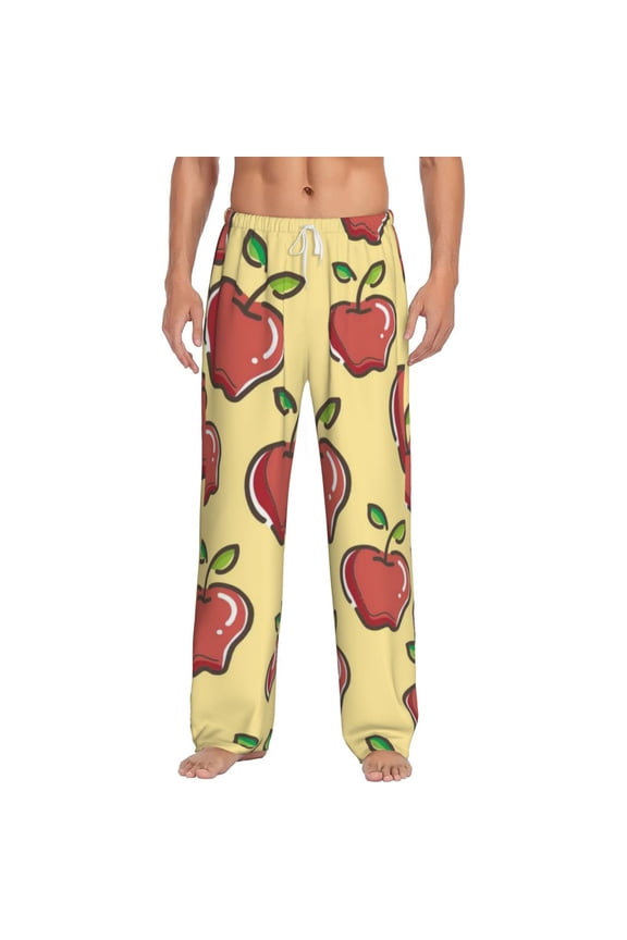 Apple Print Mens Pajama Pants Sleep & Lounge Pants, PJ Bottoms With elastic waistb and Pockets