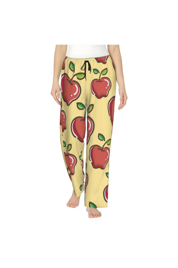 Apple Women’s Womens Pajama Pants, Lounge Wide Leg PantsLounge Pants,Sleep Bottoms, Lounge for Women-Small