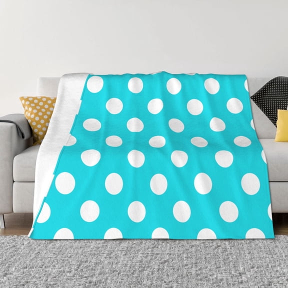 Vsdgher Aqua And White Polka Dot Pattern Fleece Throw Blanket, Horizontal Fleece Bedding Home Decor for Couch & Bed All Season Use -60"x50"