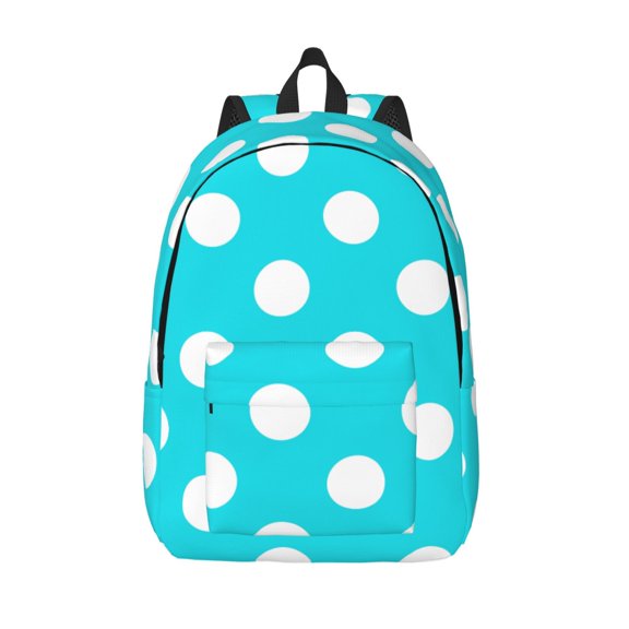 Vsdgher Aqua And White Polka Dot Print Canvas Backpack Travel Rucksack Unisex Knapsack 15.7/17.7Inch Laptop Backpack for Work,College -Small