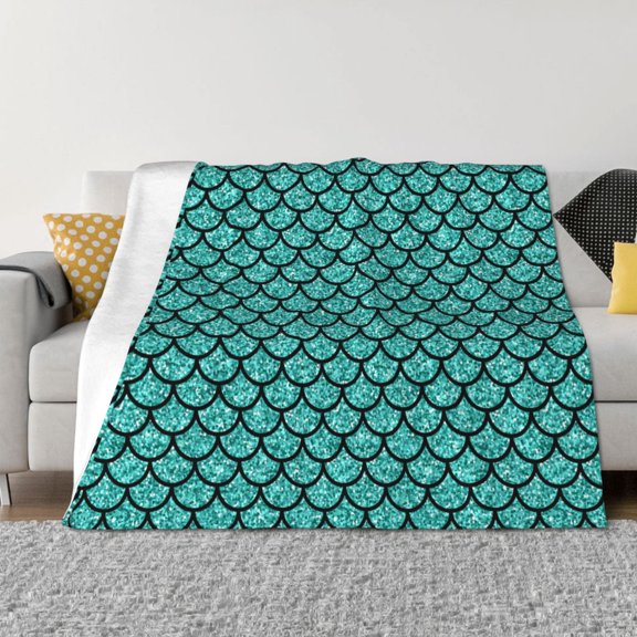 Vsdgher Aquamarine Glitter Pattern Fleece Throw Blanket, Horizontal Fleece Bedding Home Decor for Couch & Bed All Season Use -50"x40"