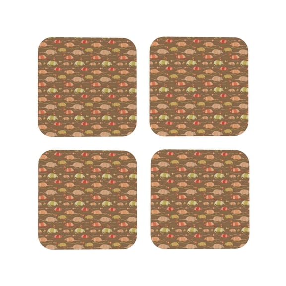 Vsdgher Armadillo Floral 1 Leather Coasters for Drinks, Durable Drink Coasters 4 Set for Tabletop Protection, Luxurious Home Décor and Housewarming Gift-Square