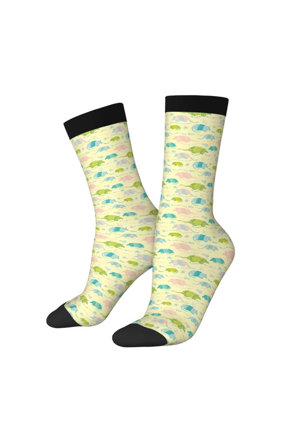 Armadillo Floral Crew Socks for Men & Women, Breathable Casual Athletic Ankle Socks