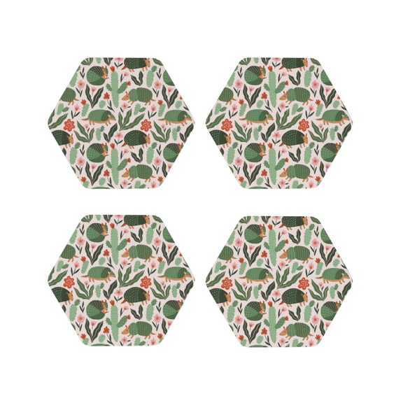Vsdgher Armadillo Leather Coasters for Drinks, Durable Drink Coasters 4 Set for Tabletop Protection, Luxurious Home Décor and Housewarming Gift-Hexagon