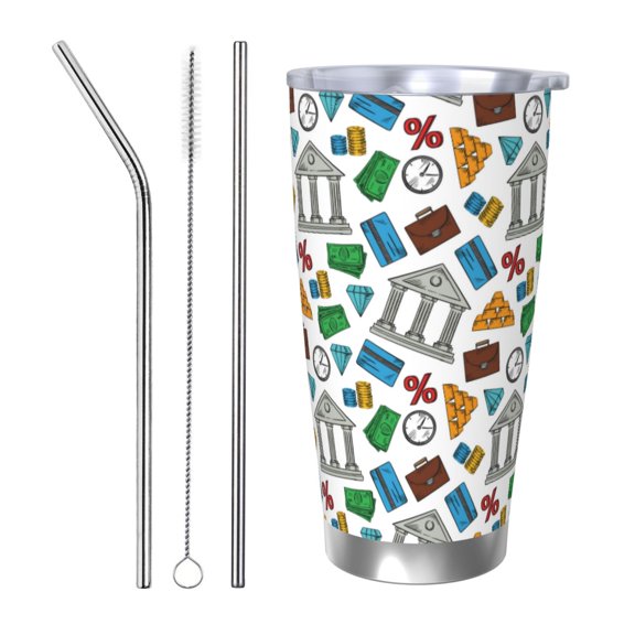 Vsdgher Art Of Livings 20 Oz Stainless Steel Vacuum Insulated, Travel Mug Coffee Cup for Home, Office, Outdoor Works Great for Ice Drinks and Hot Beverage -Straw Three-piece Set
