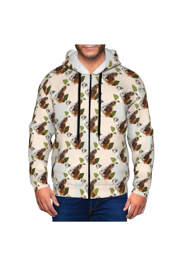 Art cute koala Mens Hoodies Zip Hoodie, Hoodies for Men, Zip-up Hooded Sweatshirt-Medium