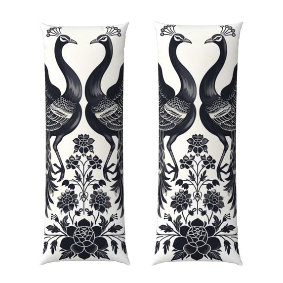 Vsdgher Artistic Black White Peacocks Body Pillow Cover, Pillowcases with Hidden Zipper Breathable Long Pillow Case (Pillows are not included,20x54 inch)