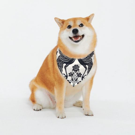 Vsdgher Artistic Black White Peacocks Dog Bandana Custom Dog Scarf Breathable Puppy Kerchief with Adjustable Bandana Bib for Dog and Cat-X-Large