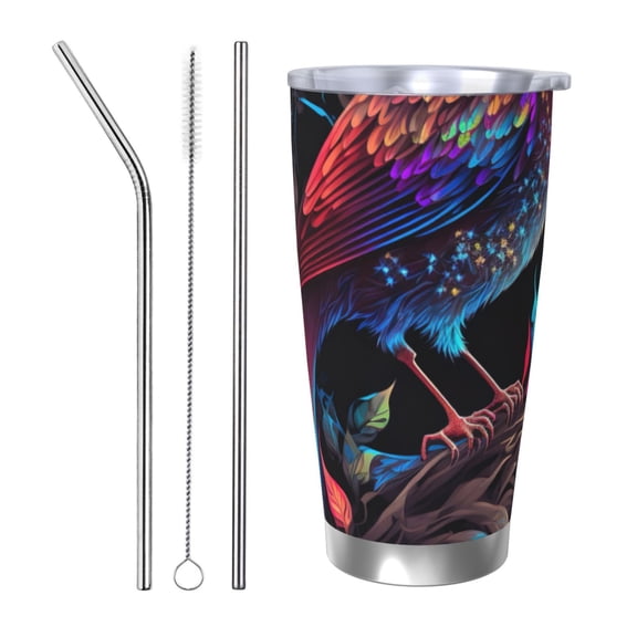 Vsdgher Artistic Colorful Bird 20 Oz Stainless Steel Vacuum Insulated, Travel Mug Coffee Cup for Home, Office, Outdoor Works Great for Ice Drinks and Hot Beverage -Straw Three-piece Set