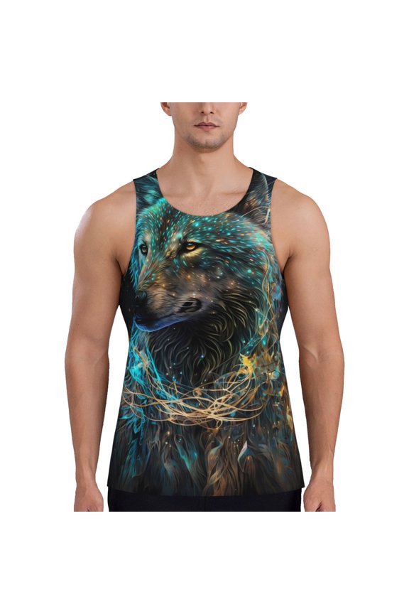 Artistic Light Dot Wolf、 Men's Workout Tank Tops Sleeveless Gym Shirt Quick Dry Fitness Bodybuilding Sleeveless T Shirt-Small
