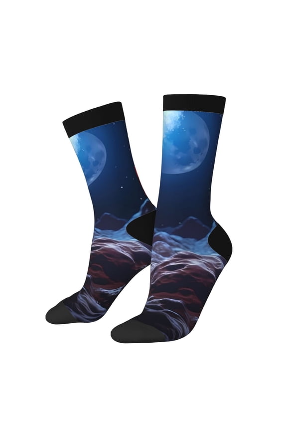 Artistic Moon Rose Crew Socks for Men & Women, Breathable Casual Athletic Ankle Socks