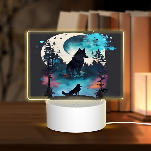 Vsdgher Artistic Moon Valley Wolf Rectangular Acrylic Night Light Acrylic Sleep Night Light Friend Gifts for Birthday Gifts for Women Teens Boys Girls